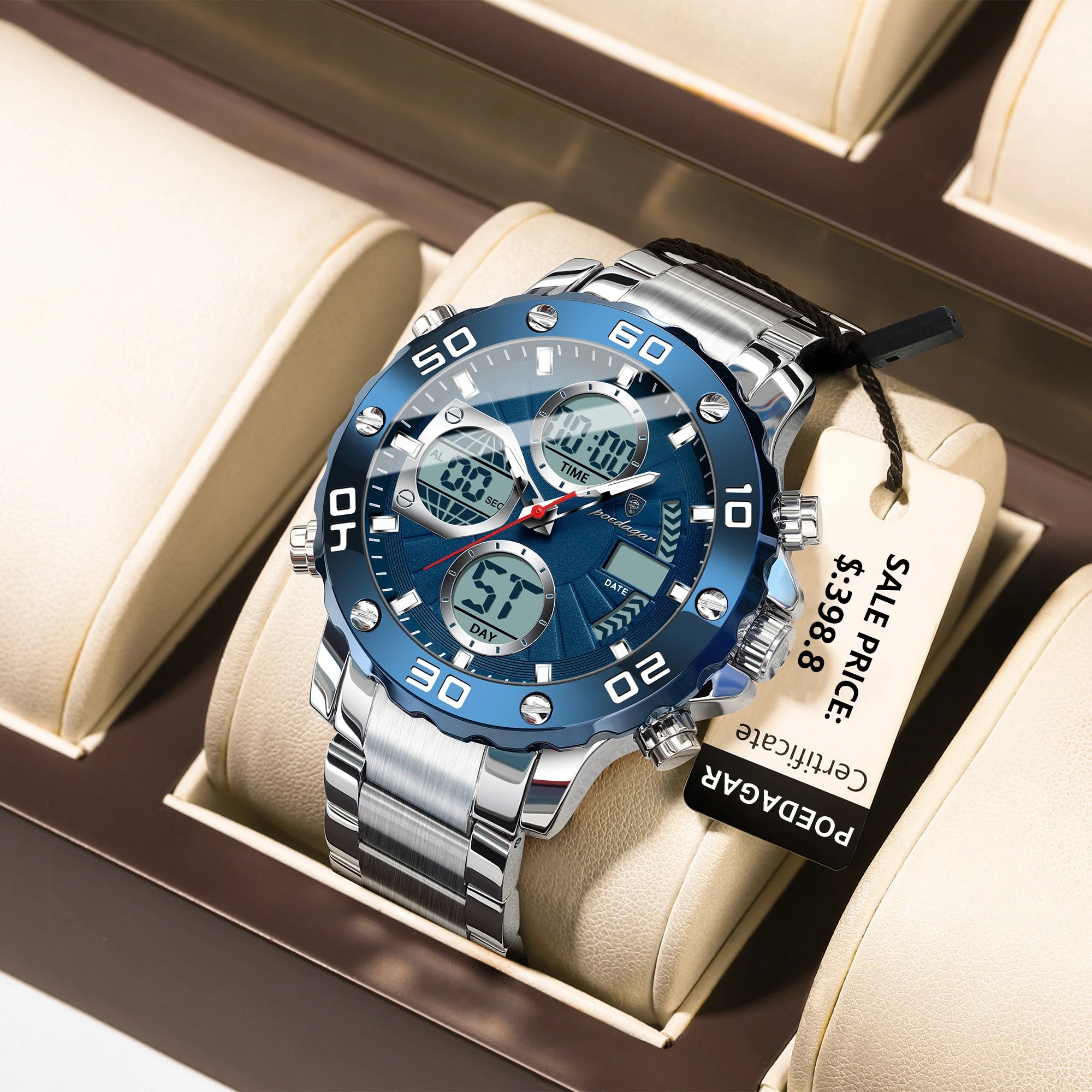 POEDAGAR Sport Wristwatch for Man LED Alarm Dual Time Display Digital Quartz Men Watch Electronic Waterproof Men's Watches Reloj