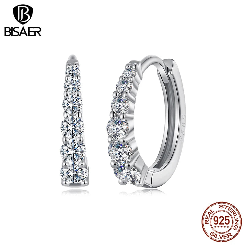 BISAER Multiple Dazzling Moissanite Hoop Earrings 925 Sterling Silver for Women Cut Lab Diamond Engagement Wedding Fine Jewelry