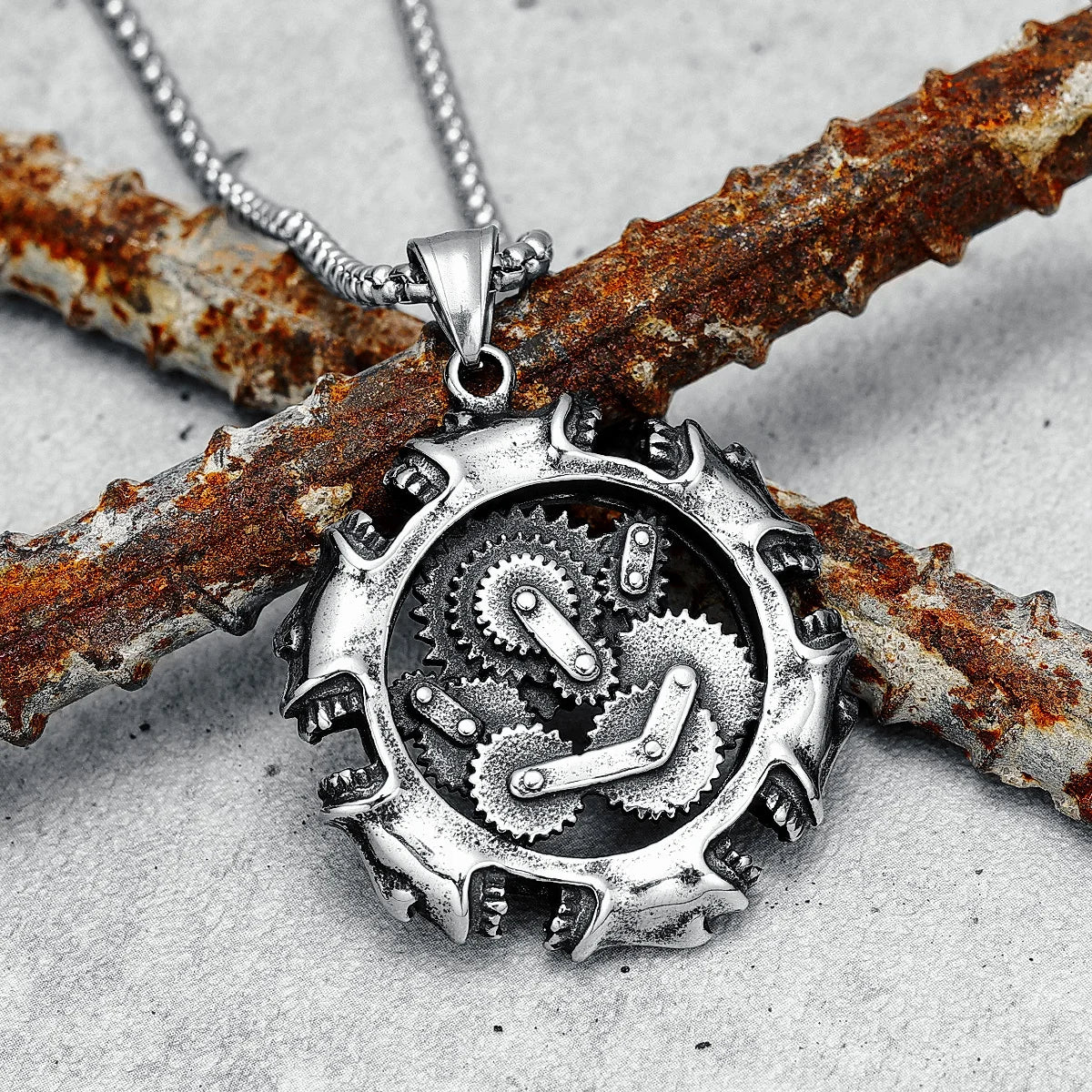 316L Edelstahl-Halskette mit Zahnrad-Motiv, Retro-Anhänger „Screaming Machine“, für Herren, Rock-Punk, für Freund, Biker, Reiter, Schmuck, Geschenk