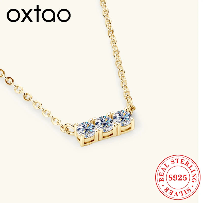 OXTAO GRA Certified 3mm Moissanite Pendant Necklace Women 925 Sterling Silver Sparkling Lab Diamond Moissanite Jewelry Gift
