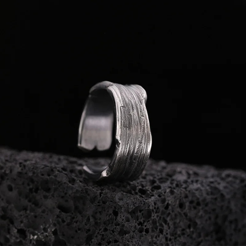 Retro Wave Traces Ring For Men Silver Color Punk Gothic Rock Hiphop Open Ring Trendy Accessories Handmade Jewelry Unisex Gift