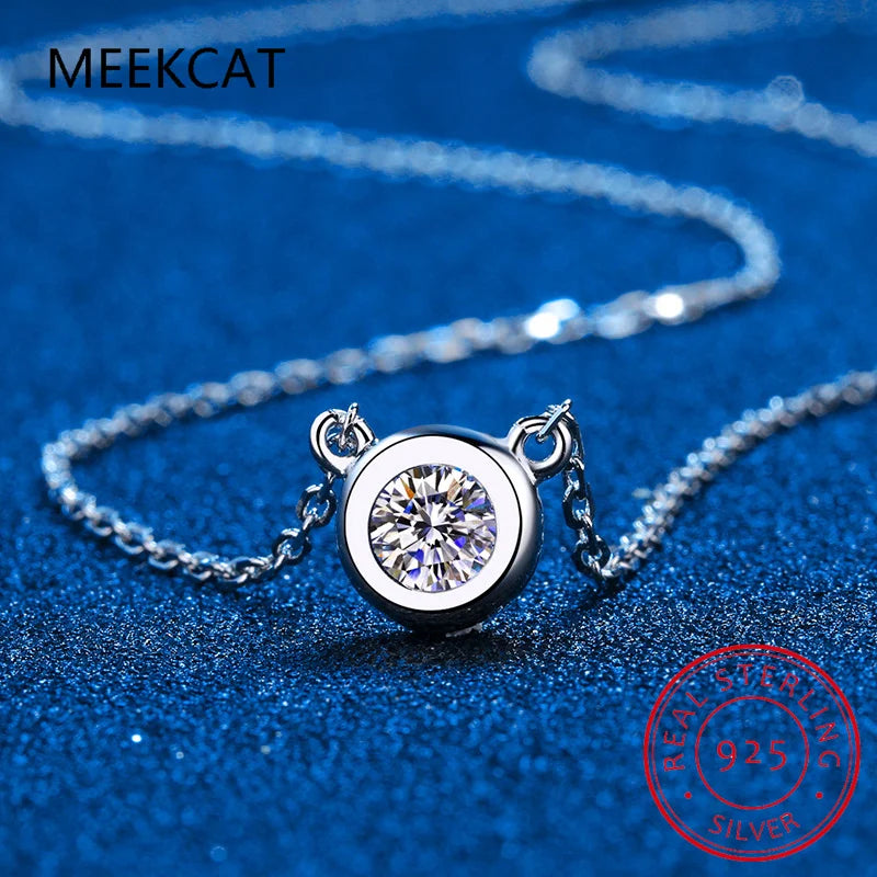 14K Gold 1 Carat 6.5mm Moissanite Classic Bezel Set Solitaire Diamond Pendant Necklace for Women Girls Sterling Silver Jewelry