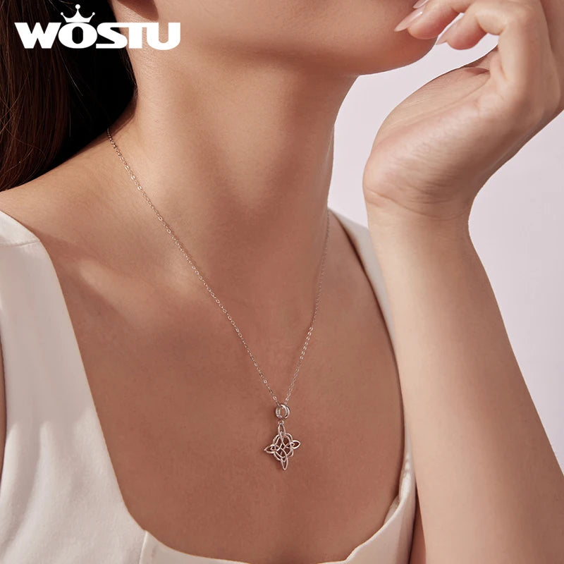 WOSTU 925 Sterling Silver Celtic Knot Necklace, Eternal Love Pendant Necklace Unisex Irish Jewelry for Valentine's Day/Christmas