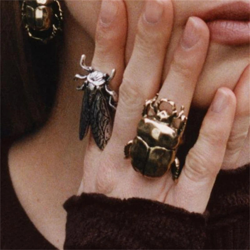 Retro Insect Opening Ring For Women Animal Beetle Cicada Punk Hip-hop Adjustable Finger Ring Trend Daily Party Jewelry Accessory