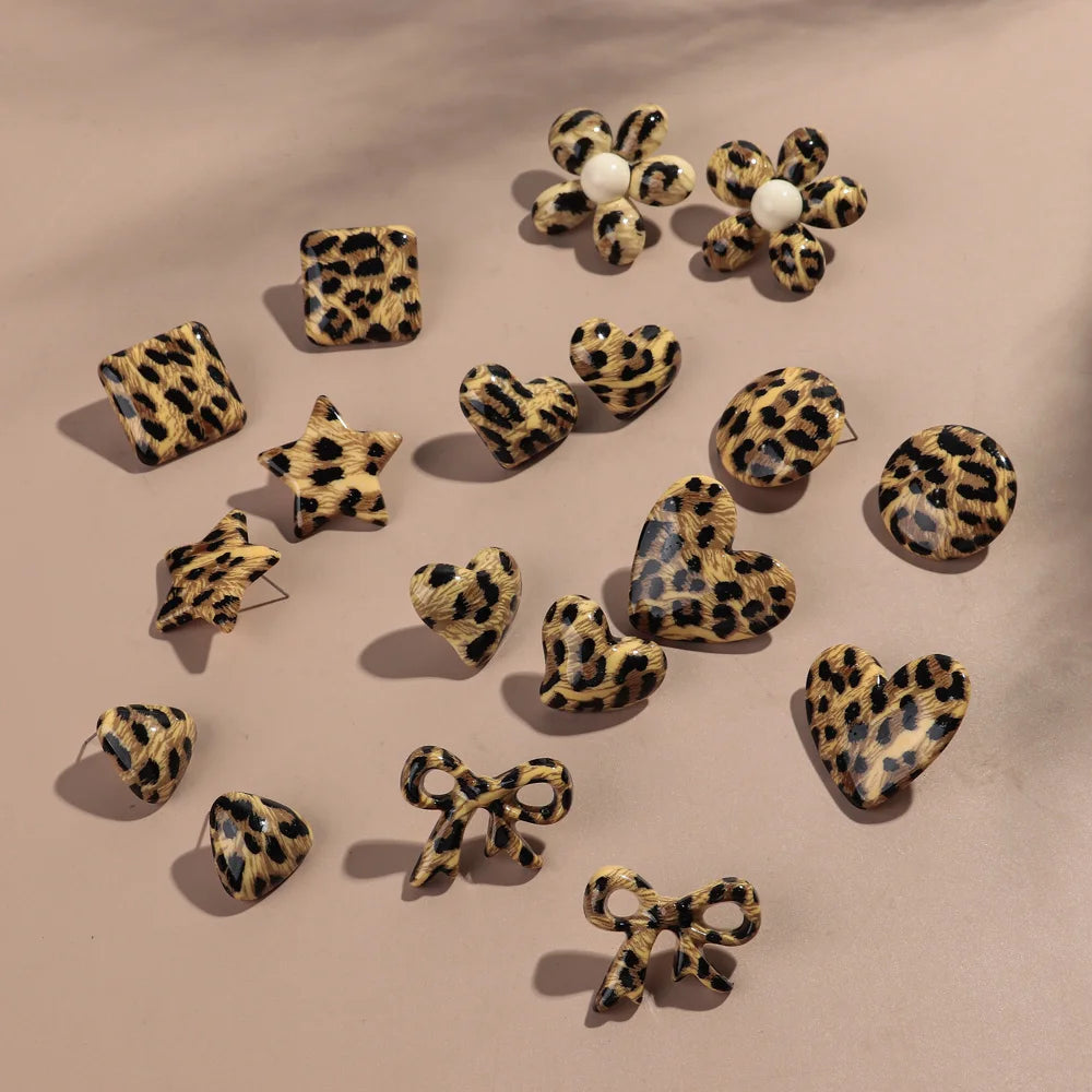 Fashion Acrylic Leopard Print Heart Star Multiple Shapes Earrings Resin Geometric Earring Woman 2024 Design Jewelry