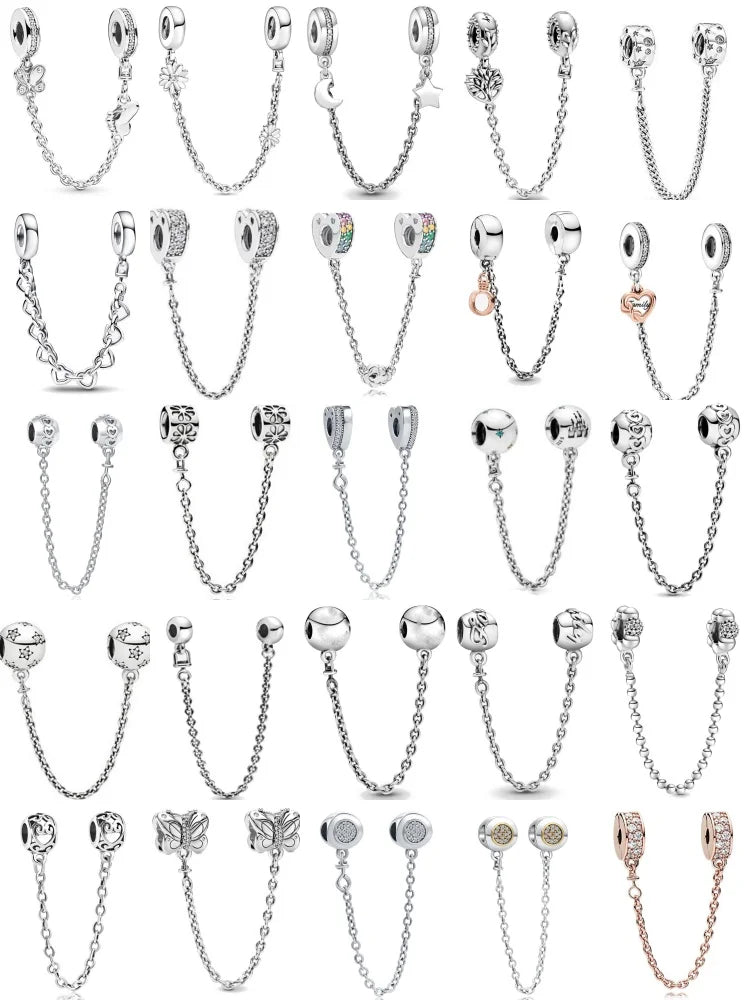 Hot Selling 925 Silver Butterfly Stars And Moon Safety Chain Suitable For Original Bracelets, DIY Accessories, Charming Jewelry