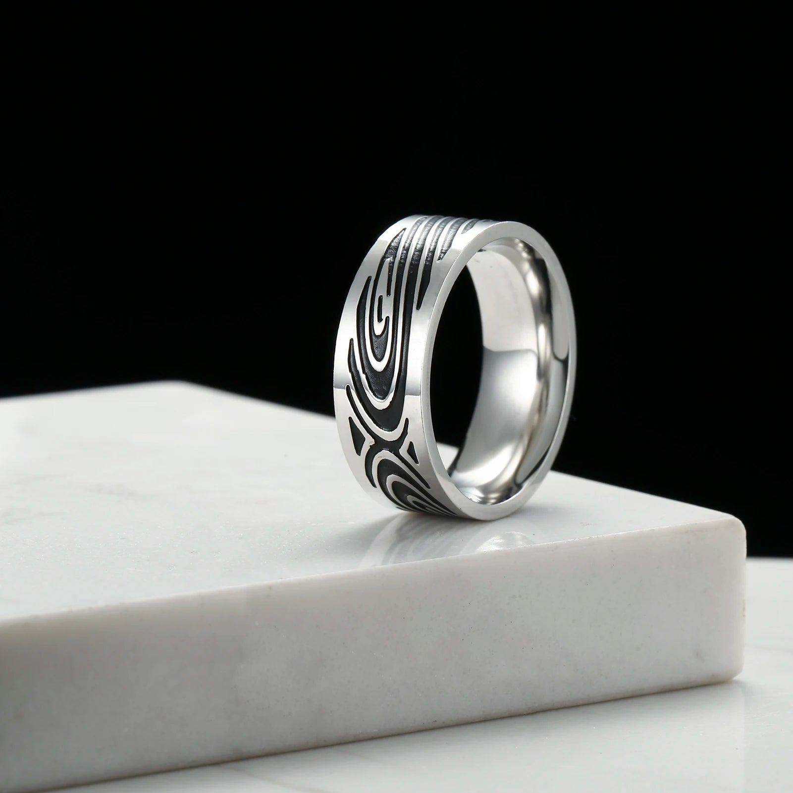 316L 8mm Man Stainless Steel Ring New Fashion Map Contour Abstract Accessories Finger Rings For Men Women Jewelry anillo hombre