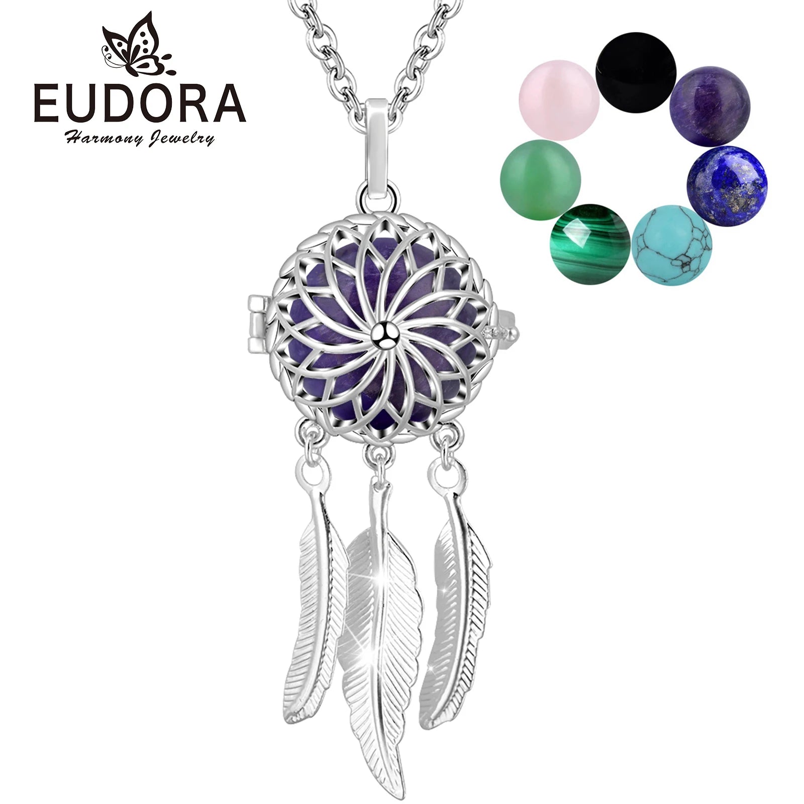Eudora DreamCatcher Cage Necklace Amethyst Energy Healing Crystal Stone Jade Lapis Pendant Spiritual DIY Jewelry Obsidian Gift
