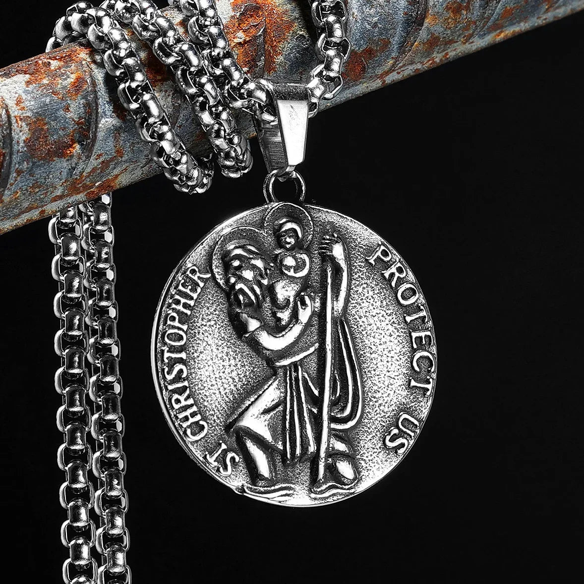 St Christopher Pendant 316L Stainless Steel Amulet Necklace Men Chain Rock Party Vintage for Biker Male Jewelry Gift Wholesale