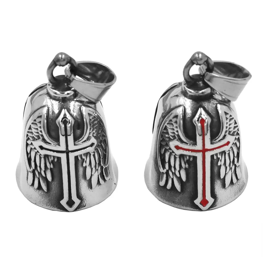 Fashion Cross Wing Bell Pendant Stainless Steel Charm Jewelry Red Cross Biker Men Pendant Christmas Gift SWP0652A