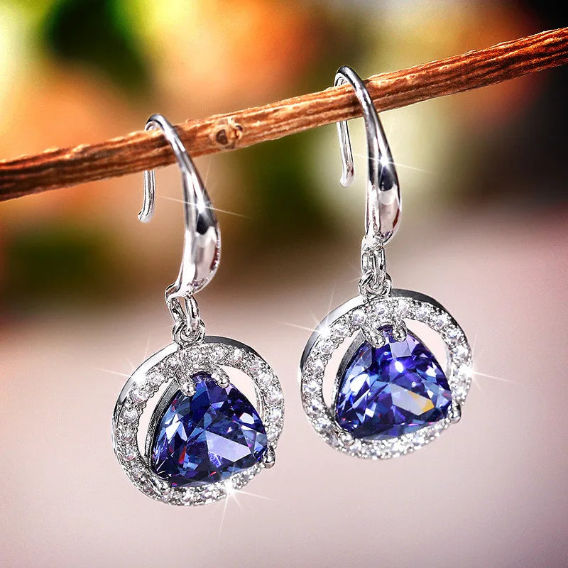 Women's Fashion Exquisite Topaz Pendant Earrings Bule Topaz Female Personality Wild Jewelry Peridot Earrings