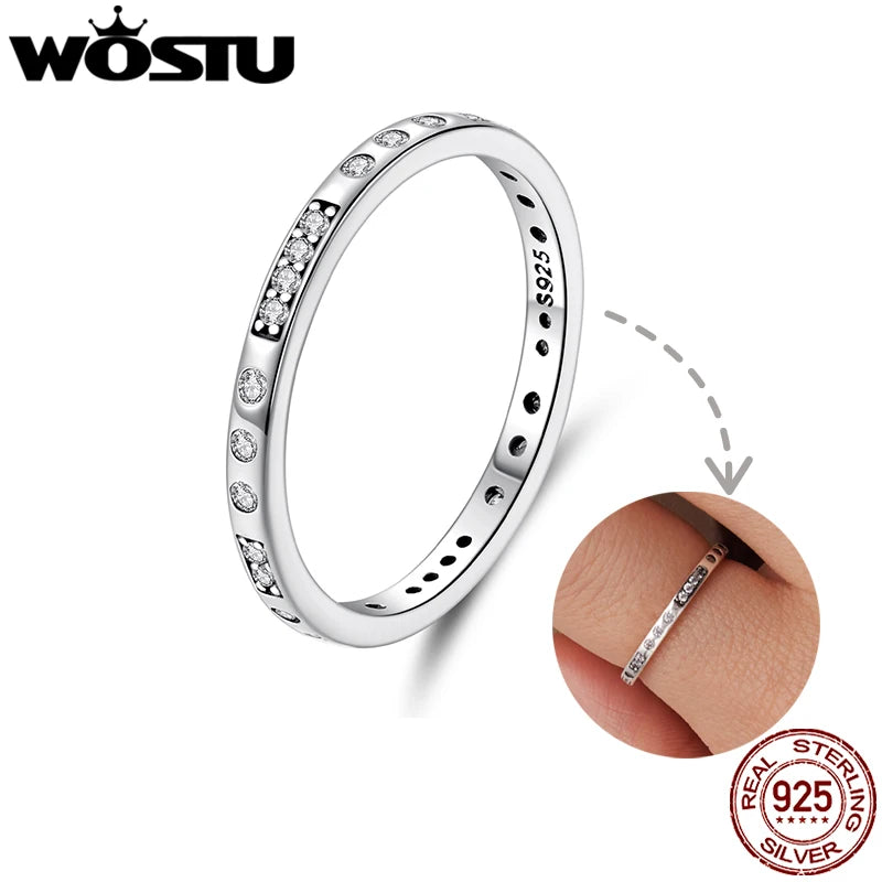 WOSTU 925 Sterling Silver I Love You Morse Code Ring For Women , Shiny AAA Zircon Promise Rings Anniversary Jewelry Gift