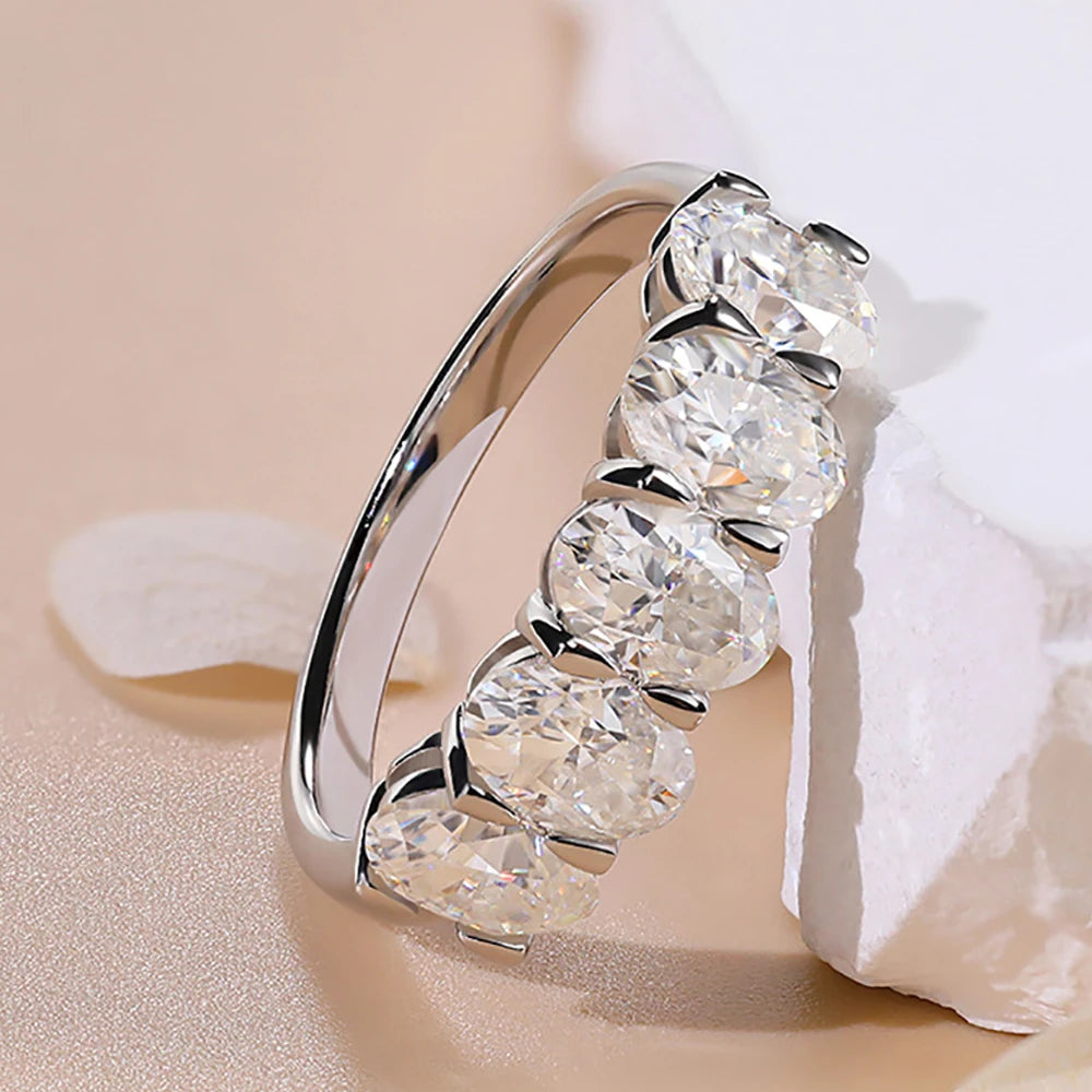 Serenity 2.5cttw 5 Stone Oval Cut D Color Moissanite Row Rings For Women 100% S925 Sterling Silver Plated 18K Eternity Rings GRA - Madeinsea©