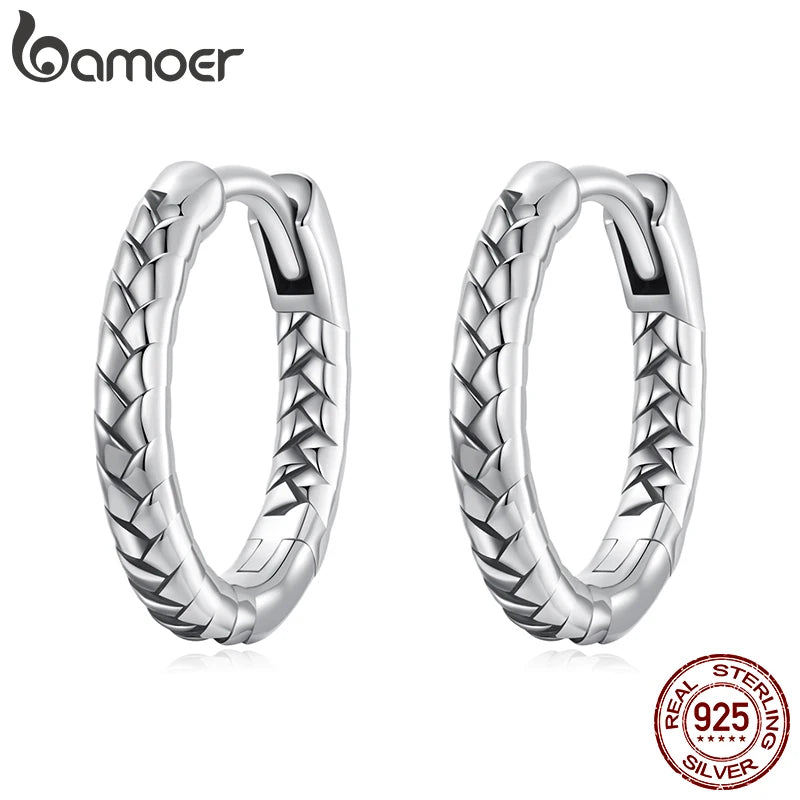 BAMOER Klassische 925 Sterling Silber Schlangenmuster Huggie Ohrringe, kleine gedrehte Huggie Mode Creolen für Damen SCE1854