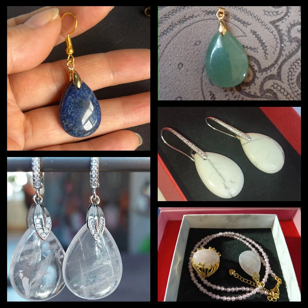 High Quality Smooth Water Drop Gem Pendant Natural Apatite Quartzs Labradorite Top Drilled Charm Bead For Jewelry DIY 18X25MM