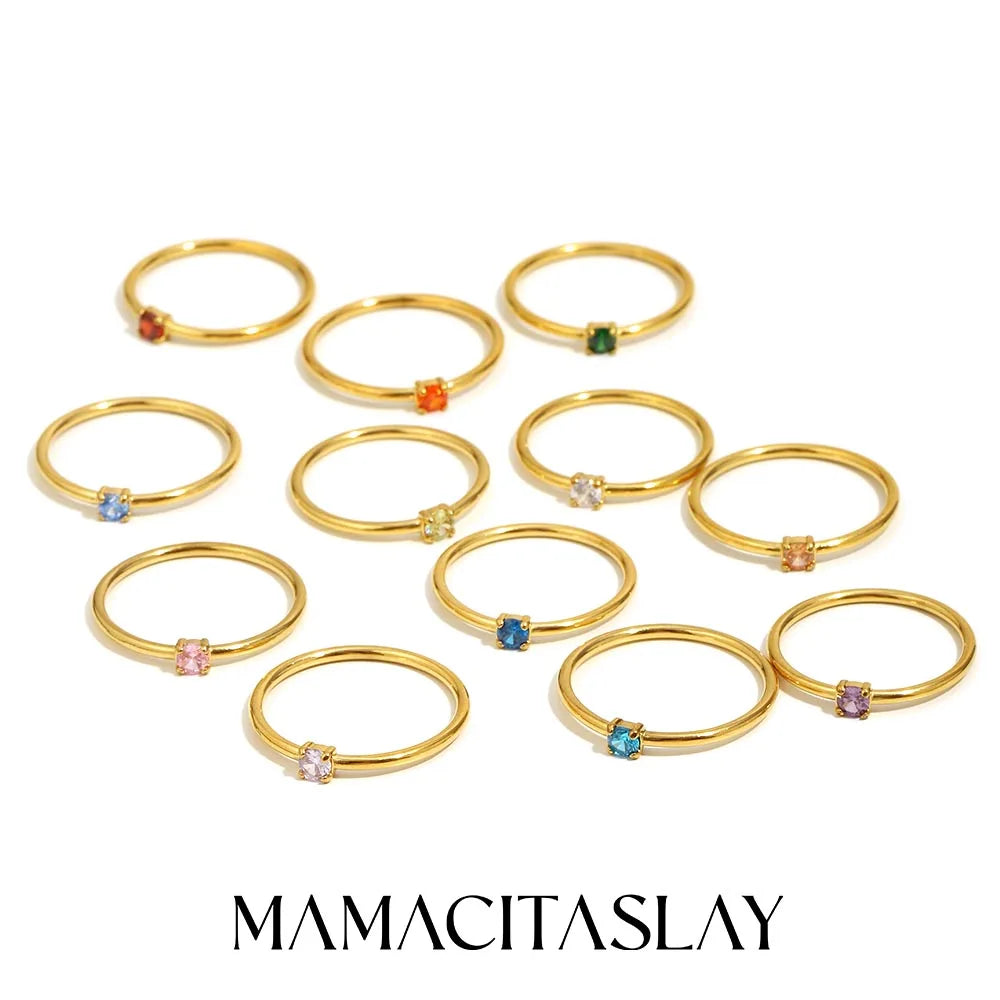 MamacitaSlay Stainless Steel Ring Thin Strip White Zircon Ring Glamorous Women's Classic Waterproof Jewelry High Quality Gifts