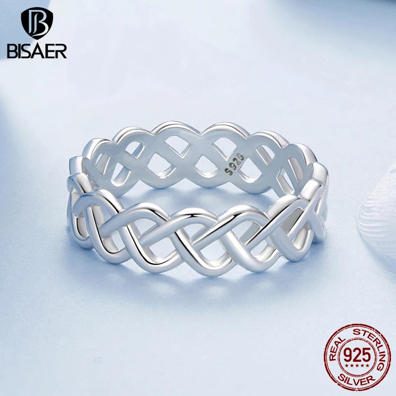 BISAER 925 Sterling Silber Hohler Gewebter Ring Minimalismus Fingerband Vergoldet Weißgold für Frauen Liebhaber Party Feiner Schmuck Geschenk