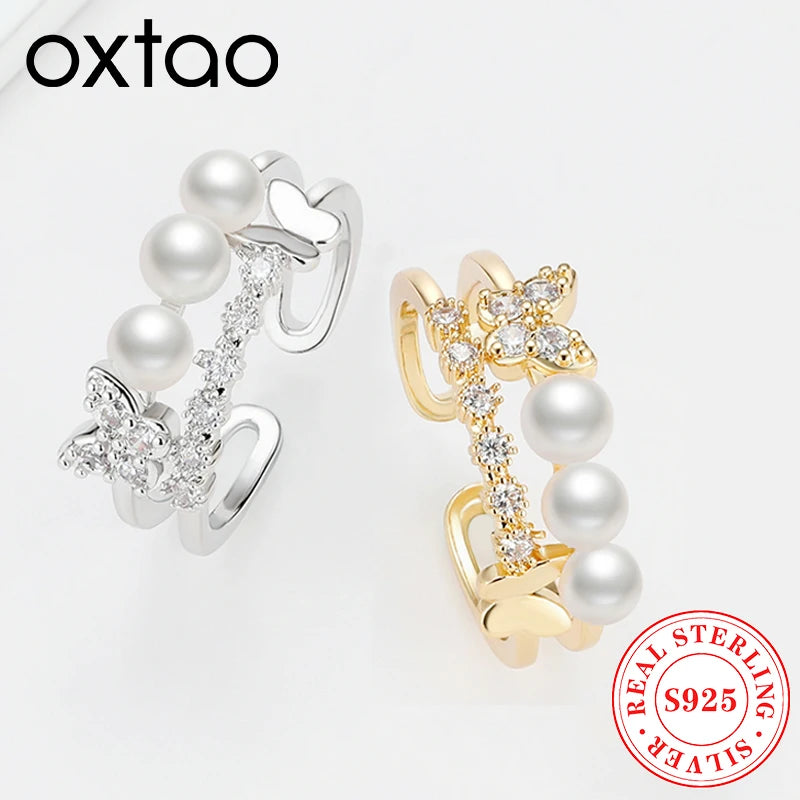 14K Gold Plated 925 Sterling Silver Pearl Ring Double Layer White Gold Zircon Elegant For Women Wedding Engagement Fine Jewelry