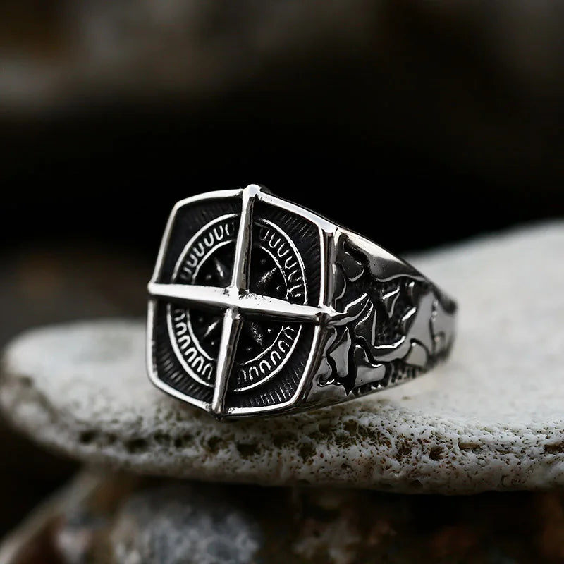 316L Stainless Steel Cross Compass Runic Ring - Madeinsea©