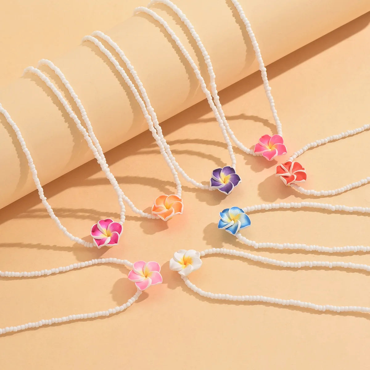 Bohemian Soft Polymer Flower Clavicle Chain Necklace for Women Colorful Sweet Flower Rice Beads Choker Wedding Party Jewelry