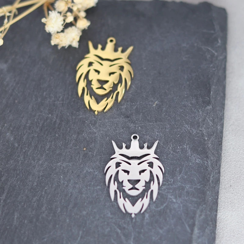 3pcs Men's Punk Lion King of Forest Stainless Steel Pendant DIY Craft Necklace Charms for Jewelry Making Crown diy Accessories