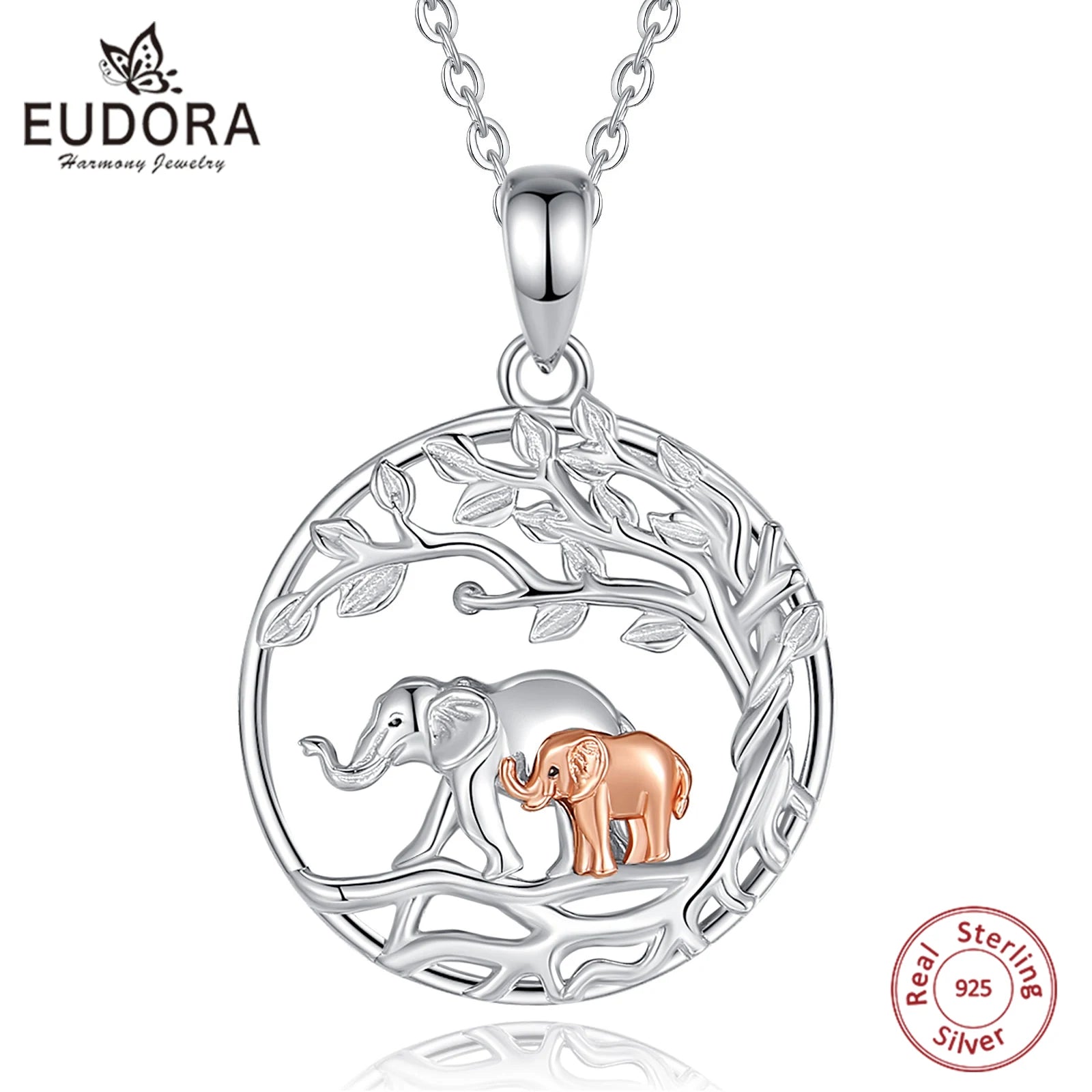 Collier Eudora en argent sterling 925 avec pendentif éléphant et bébé pour femme, bijou fin, cadeau familial significatif