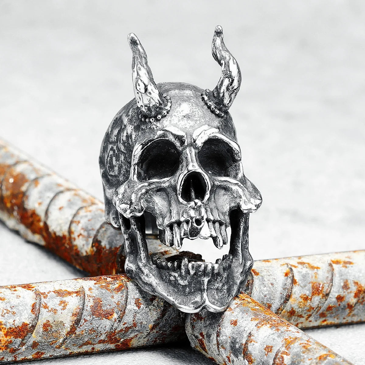 Bague en acier inoxydable 316L pour homme avec tête de mort de Satan, style punk, démon, rock, rap, fête, motard, petit ami, bijoux, meilleur cadeau