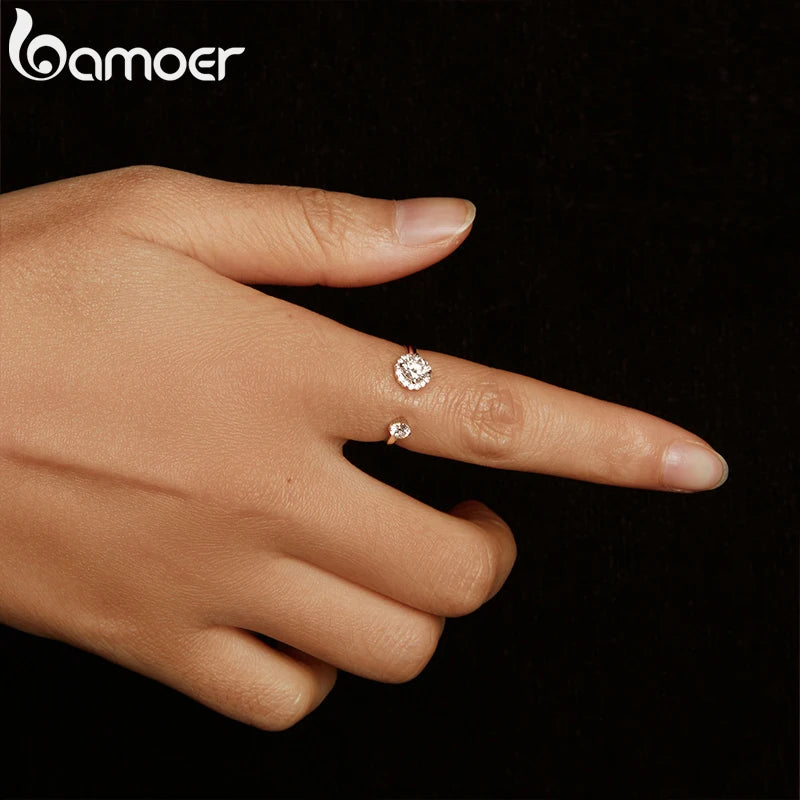 BAMOER Moissanite White Gold Plated Adjustable Ring 925 Sterling Silver Exquisite Open Ring for Women Fine Jewelry Gift MSR067-E