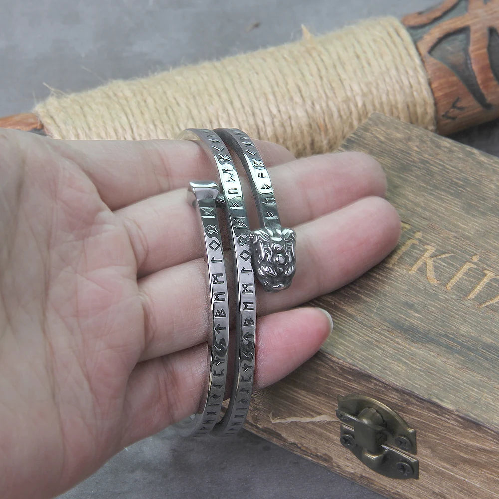Nordic Dragon Runes Bracelet (with wooden gift box)