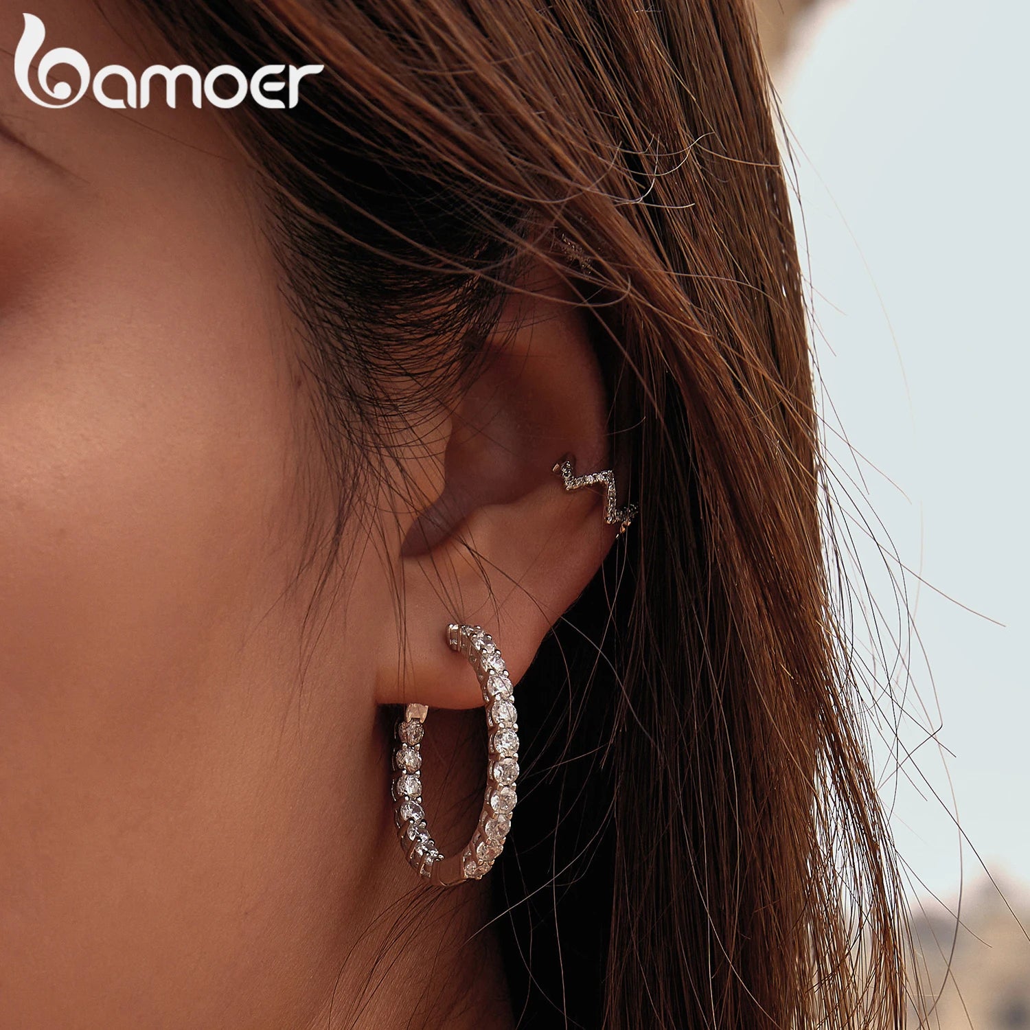 BAMOER Klassische Neue Silber Farbe Runde Kreis Leucht Zirkonia Stud Ohrringe für Frauen Übertreibung Ohrringe Schmuck YIE138