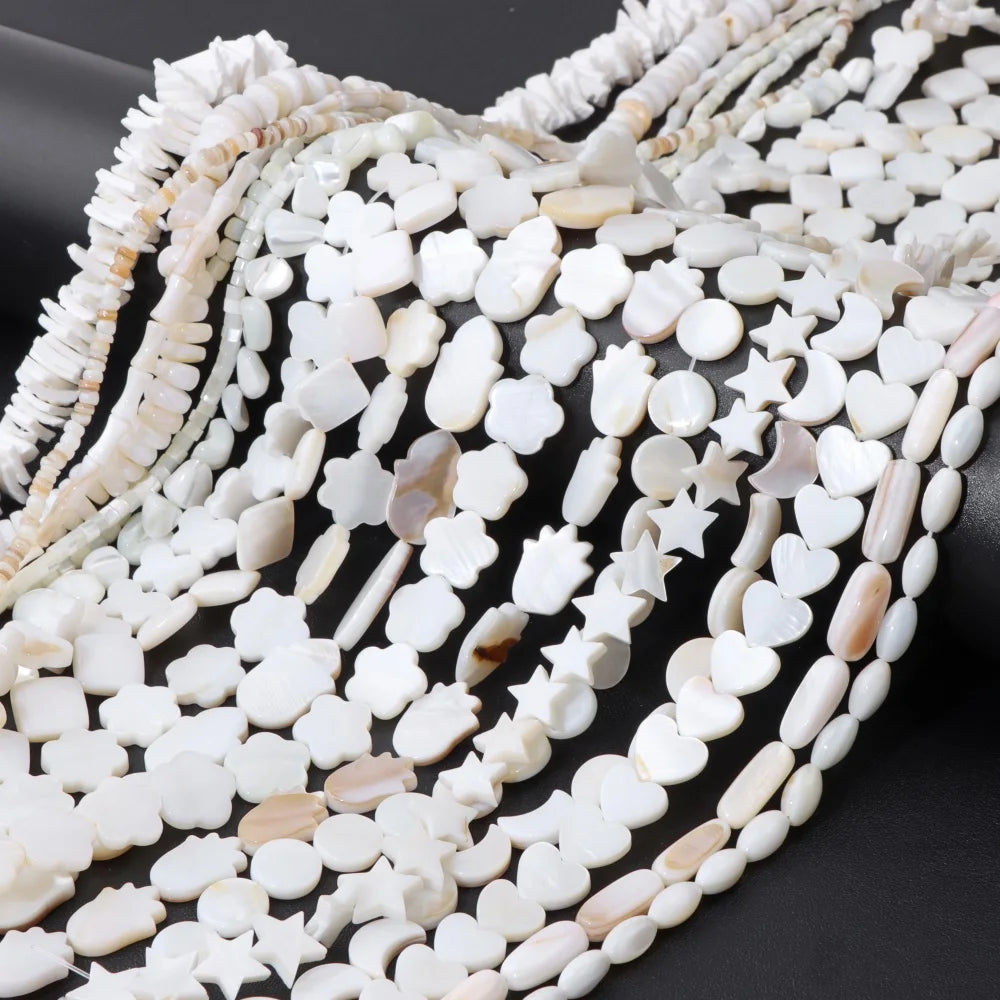 100% Natural Shell Beads White Mother Of Pearl Heart Oval Star Butterfly Irregular Shape Charms Bead For Jewelry Making DIY 15"