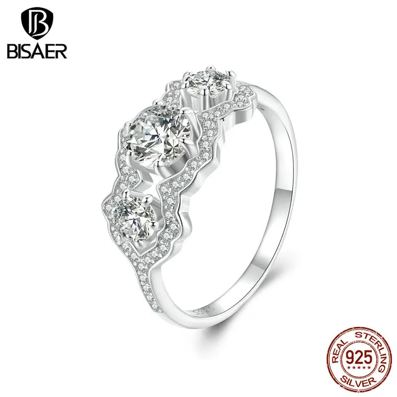 Bague étoile scintillante en argent sterling 925 BISAER avec bande de zircone éblouissante plaquée or blanc pour femme, bijoux fins de mariage
