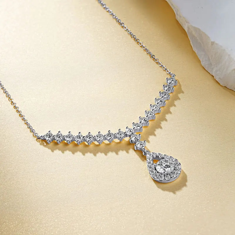 OXTAO D VVS1 Moissanite WaterDrops Necklace for Woman GRA Certified 925 Sliver Y-Shaped Lariat Star Necklace Luxury Jewelry Gift