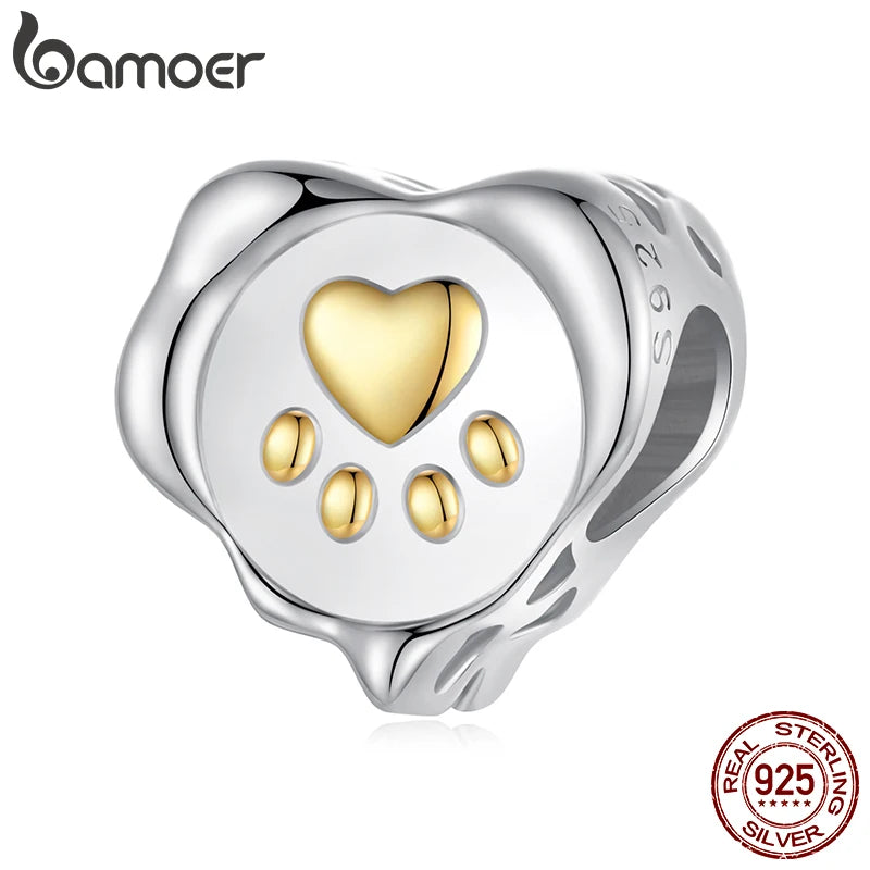 BAMOER Solid 925 Sterling Silver Pawprint Seal Charm Bead fit Original Bracelet DIY Jewelry Accessories bamoer Beads SCC3007
