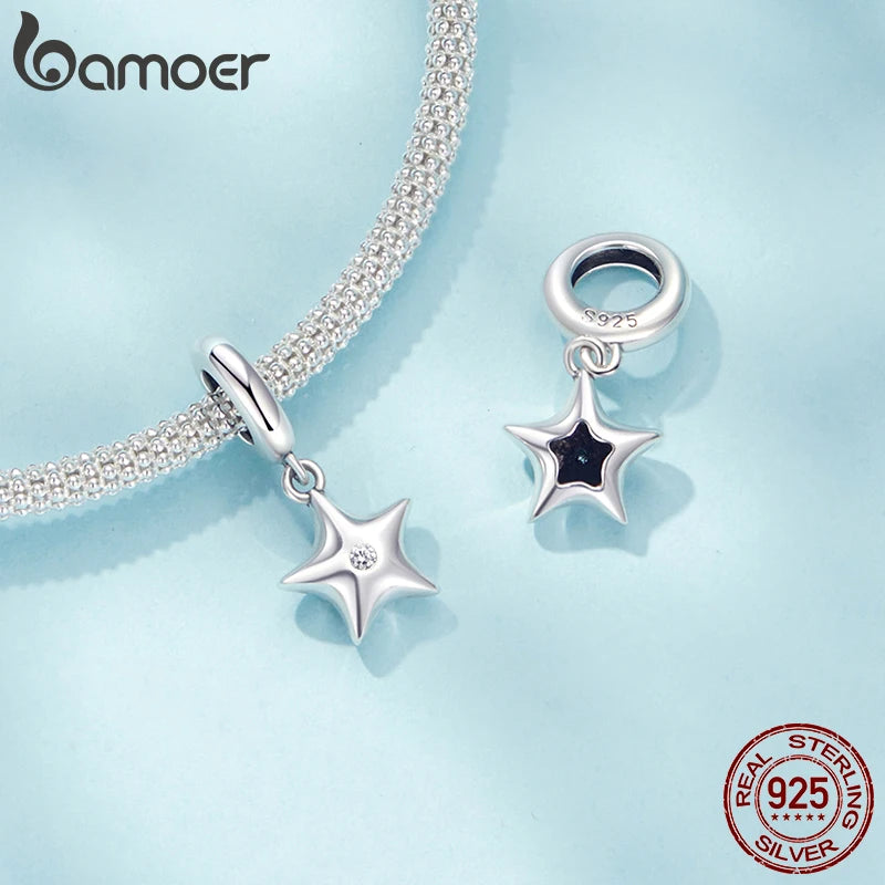 BAMOER Solid 925 Sterling Silver Star Charm Bead fit Original Bracelet & Necklaces Jewelry DIY bamoer Charm SCC2976