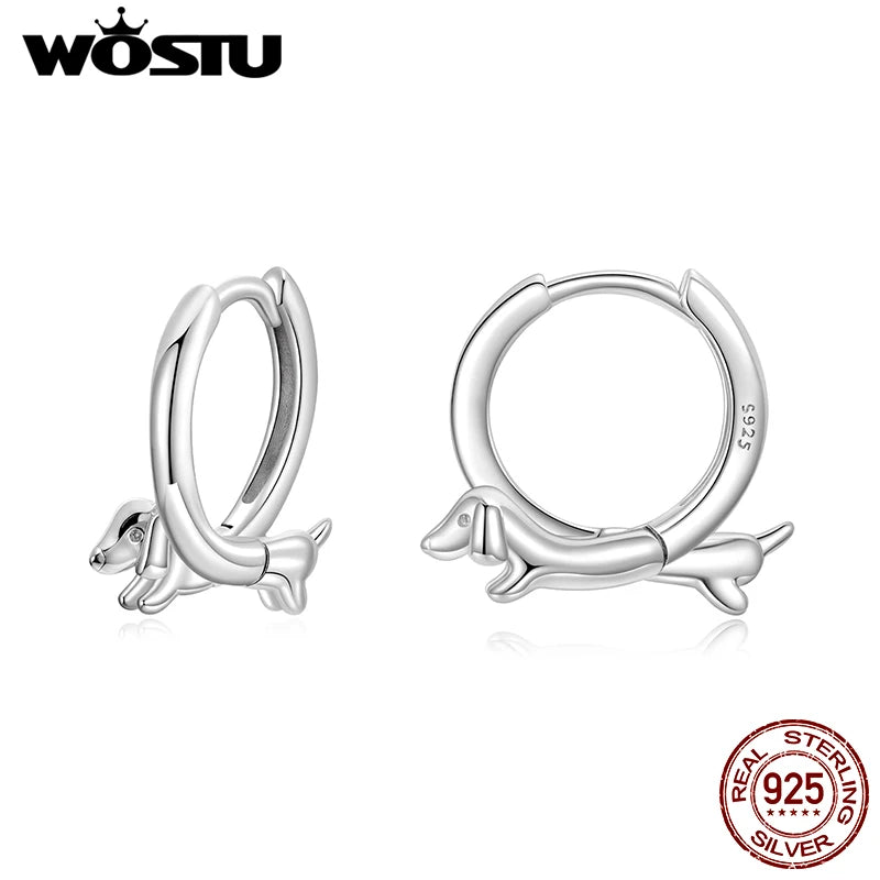 WOSTU Cute Dachshund Hoop Earrings For Women 925 Sterling Silver Pet Lover Jewelry Gift Huggies Earring For Family Daughter
