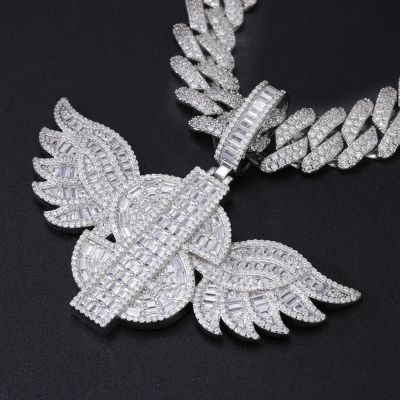 TUHE Unisex Cross Angel Wings Pendants Necklaces Ice Out Moissanite S925 silver Pendants For Men Hip Hop Jewelry Gift