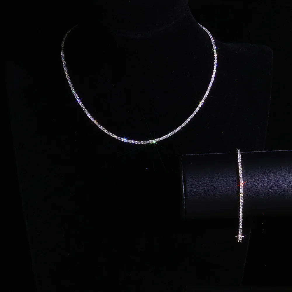 925 VVS Pass Diamond Tester Sterling Silver 2mm Moissanite Tennis Chain Necklace Women Engagement Jewelry High Quality - Madeinsea©