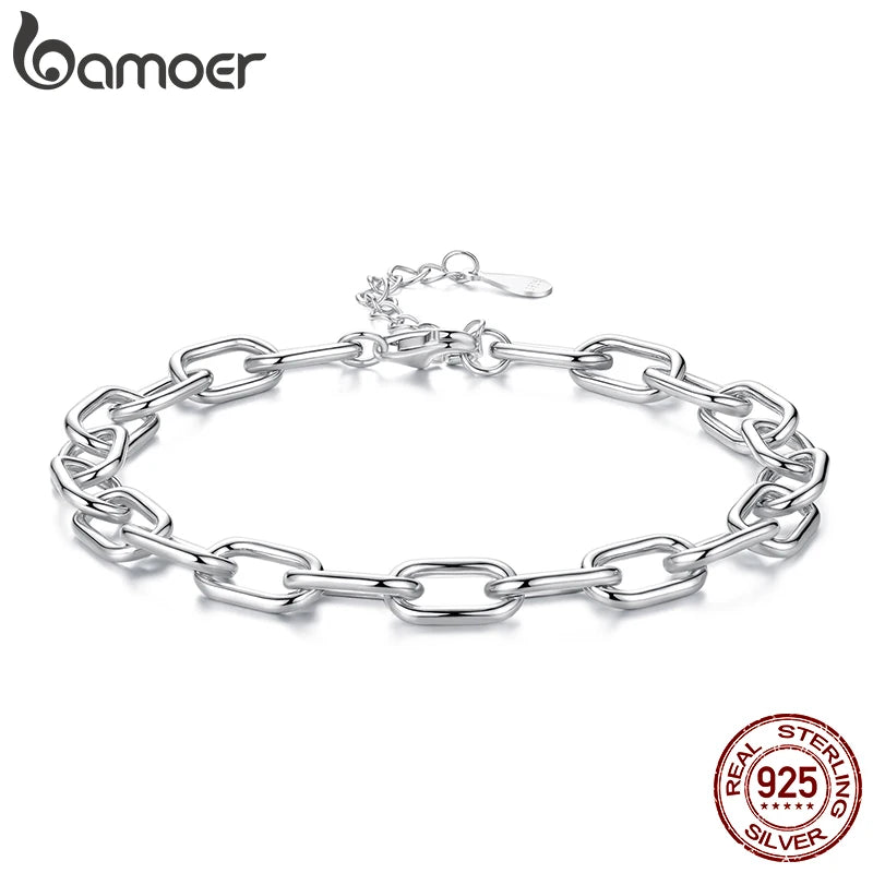 Bamoer Armband aus echtem 925er Sterlingsilber, verstellbar, in Form einer Büroklammer, 0,5 cm, ideal für Damen, Anhänger, Perlen und DIY-Projekte