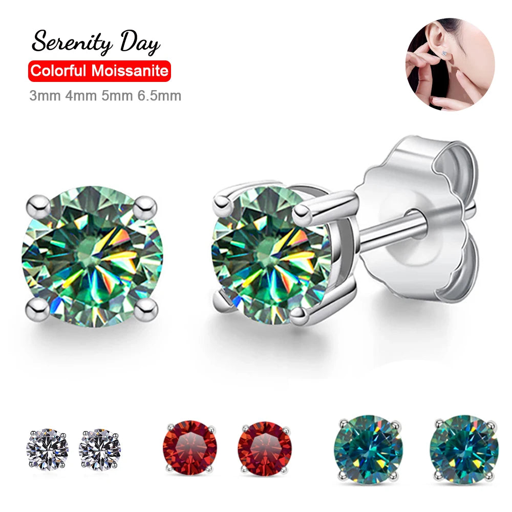 Serenity 0.5ct 1ct 2ct Four Claw Colorful Moissanite Earrings for Women 100% 925 Sterling Silver Plated 18K Stud Earring Jewelry - Madeinsea©