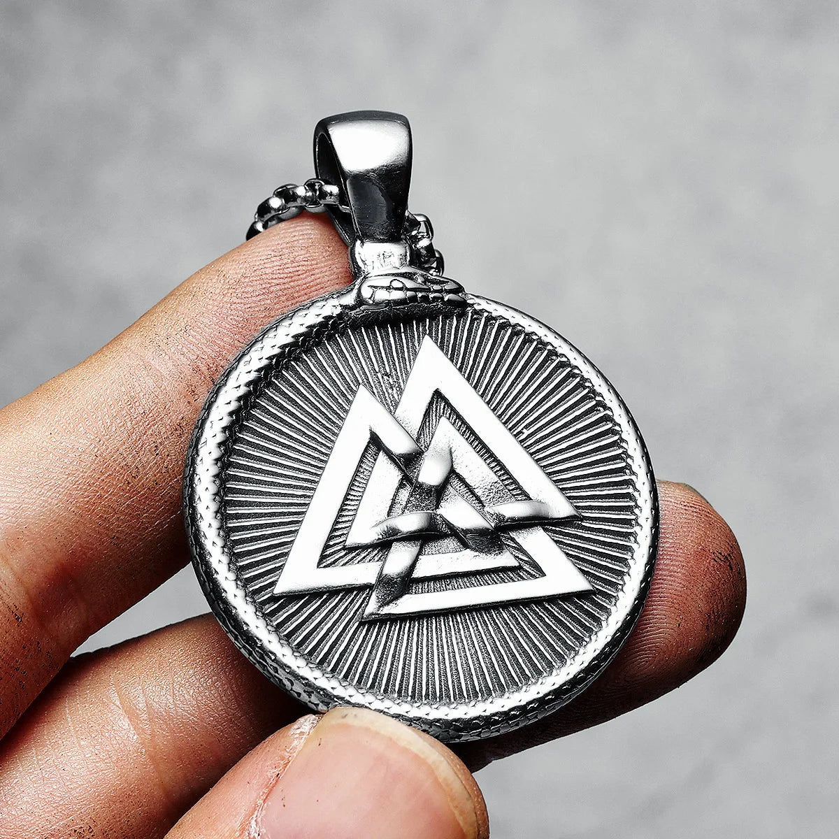 Viking Triangle Men Necklace 316L Stainless Steel Nordic Myth Snake Relief Pendant Chains Punk Rock for Friend Male Jewelry Gift