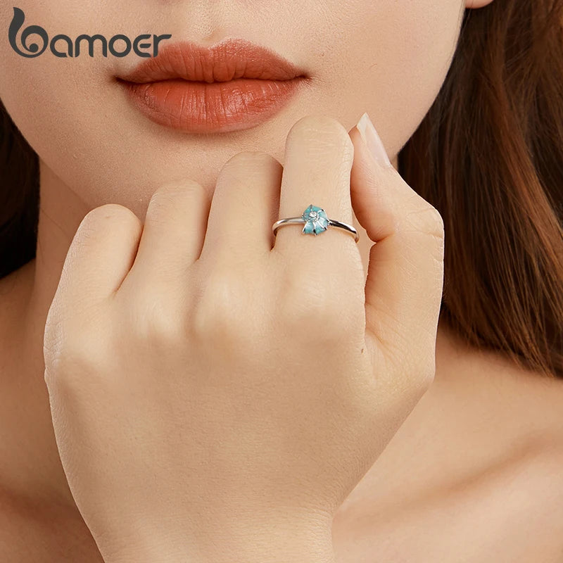 BAMOER 925 Sterling Silver Cute Conch Ring Stacking Finger Ring, Animals Adjustable Open Rings Birthday Gift BSR672-E