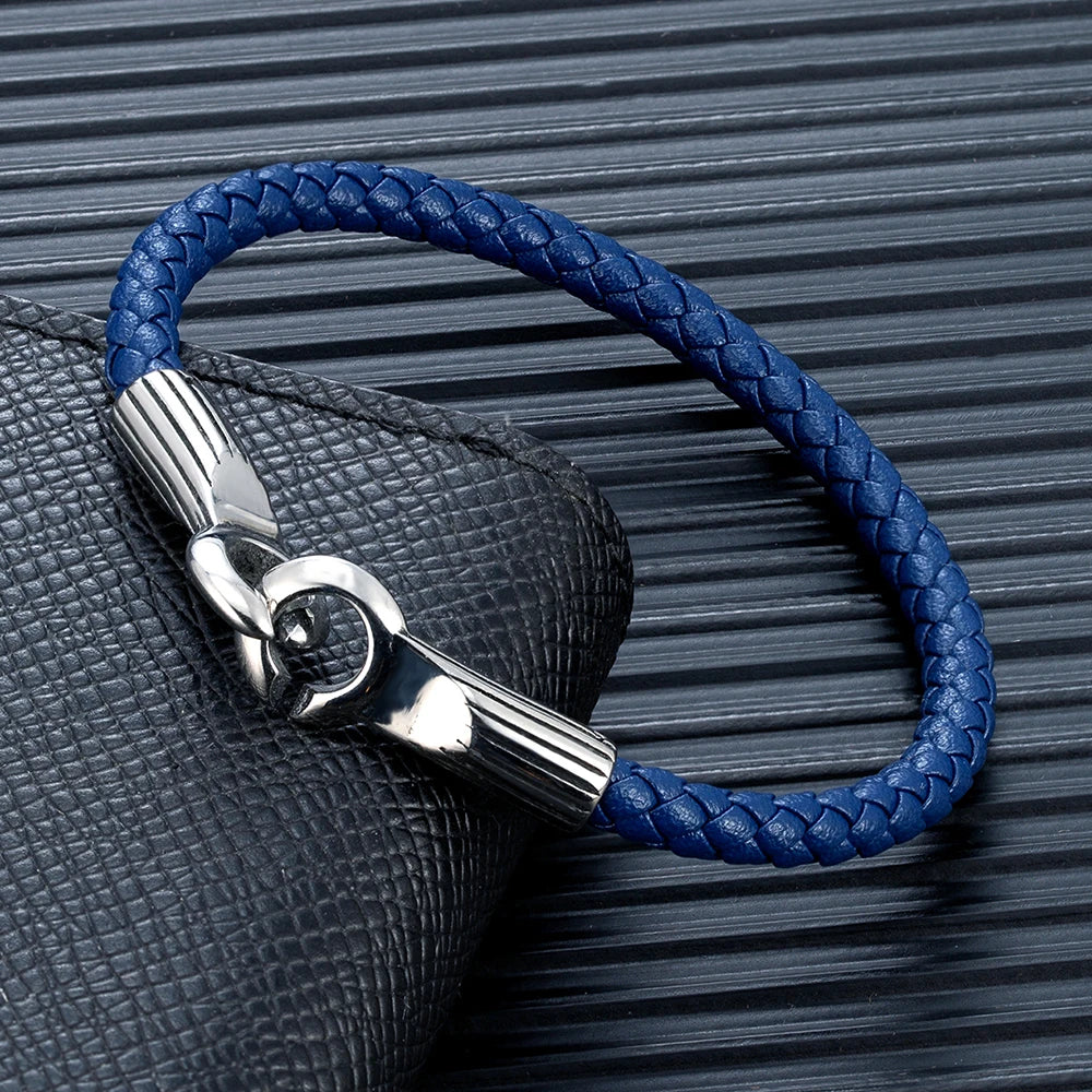 MKENDN Simple Style Braided Leather Bracelet for Men & Women Retro Stainless Steel Handcuff Buckle Unique Menottes Bijoux Gift