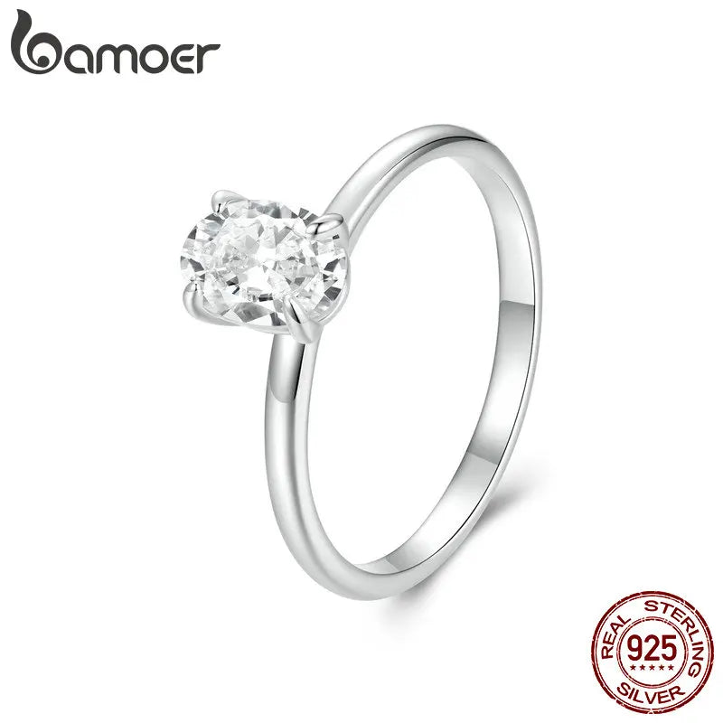 BAMOER Solitär-Moissanit-Verlobungsring, 1 Karat, Farbe D, 925er Sterlingsilber mit 18 Karat Weißgold-Beschichtung, Ringgeschenk für Frauen