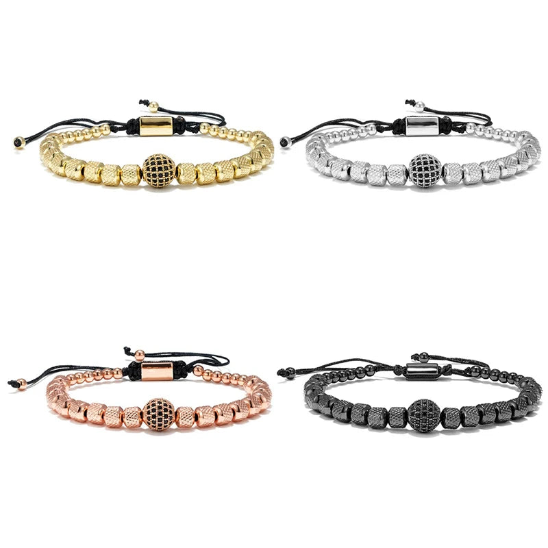 MKENDN Classic Charm Micro Pave CZ 8mm Ball Men Bracelets Stainless Steel Couple Unfade Handmade Jewelry Gift