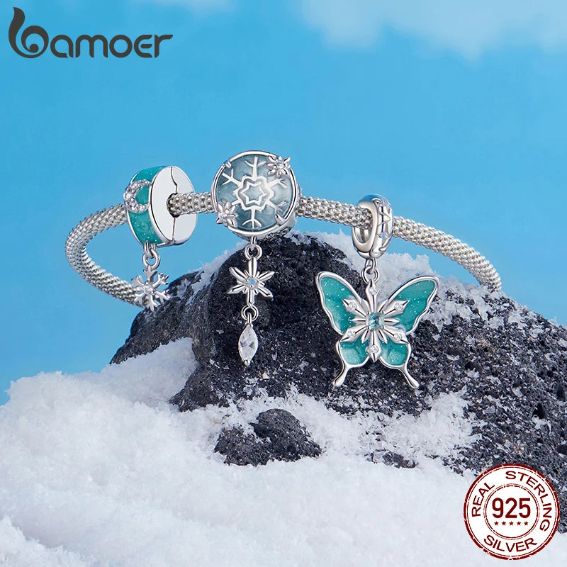 BAMOER Solid 925 Sterling Silver Snowflake Series Charm Bead fit Original Bracelet bamoer Charm DIY Jewelry Accessories SCC2956