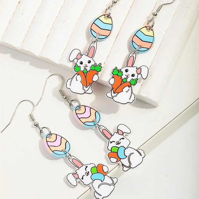 Lovely Acrylic Carrot Rabbit Pendant Earrings for Women Girls Creative Cartoon Easter Egg Bunny Dangle Earring Holiday Jewelry
