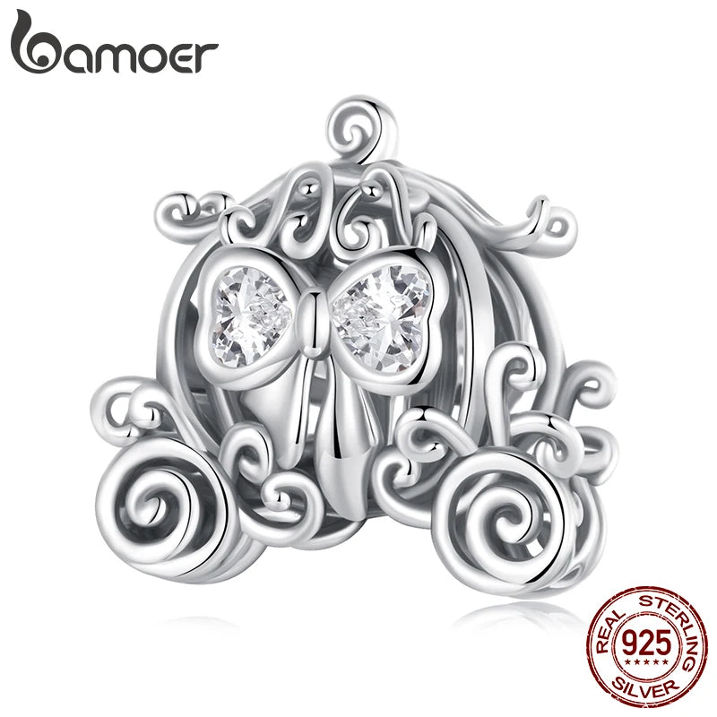 BAMOER 925 Sterling Silver Exquisite Pumpkin Carriage Charm Bead fit Original Bracelet DIY Bamoer Charm for Jewelry Making