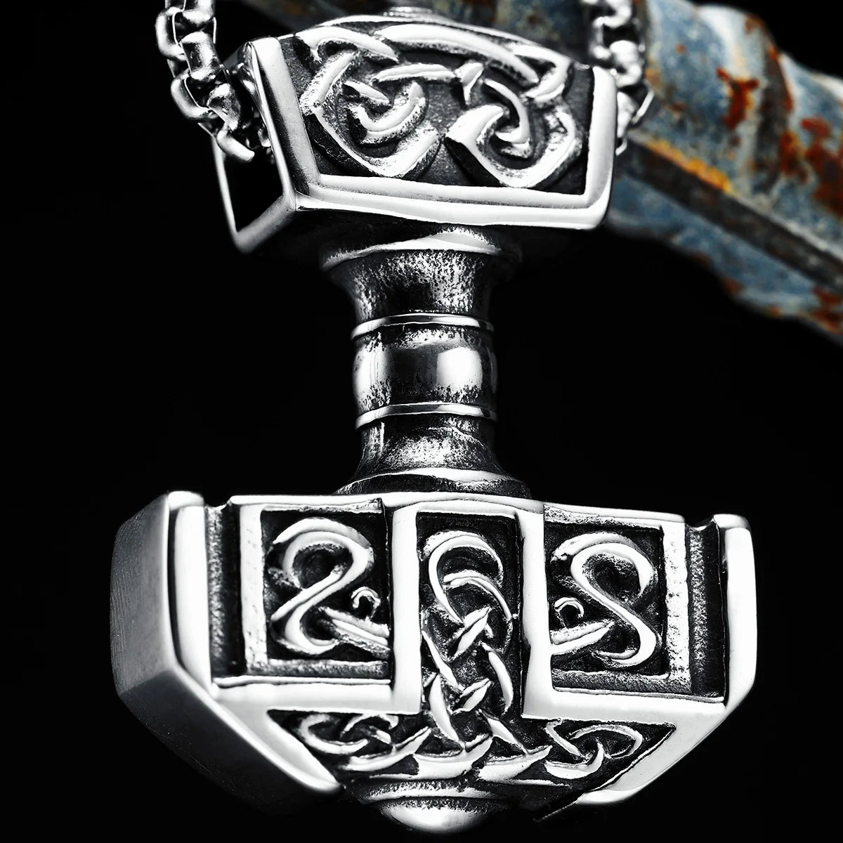 Viking Thor's Hammer Pendant Necklace 316L Stainless Steel Nordic Retro Soldier Men Chain Rock Punk for Friend Male Jewelry Gift