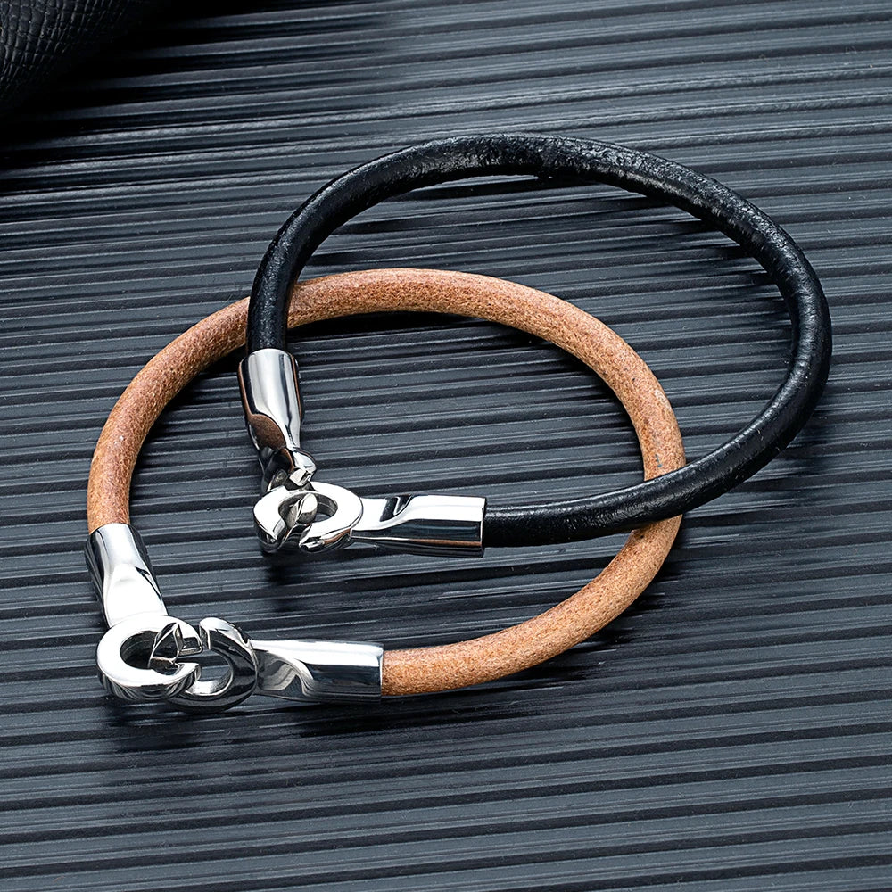 High Quality Stainless Steel Handcuff Bracelet For Women Men Primary Color Cowhide Bracelet Menottes Bijoux Couple Bracelet